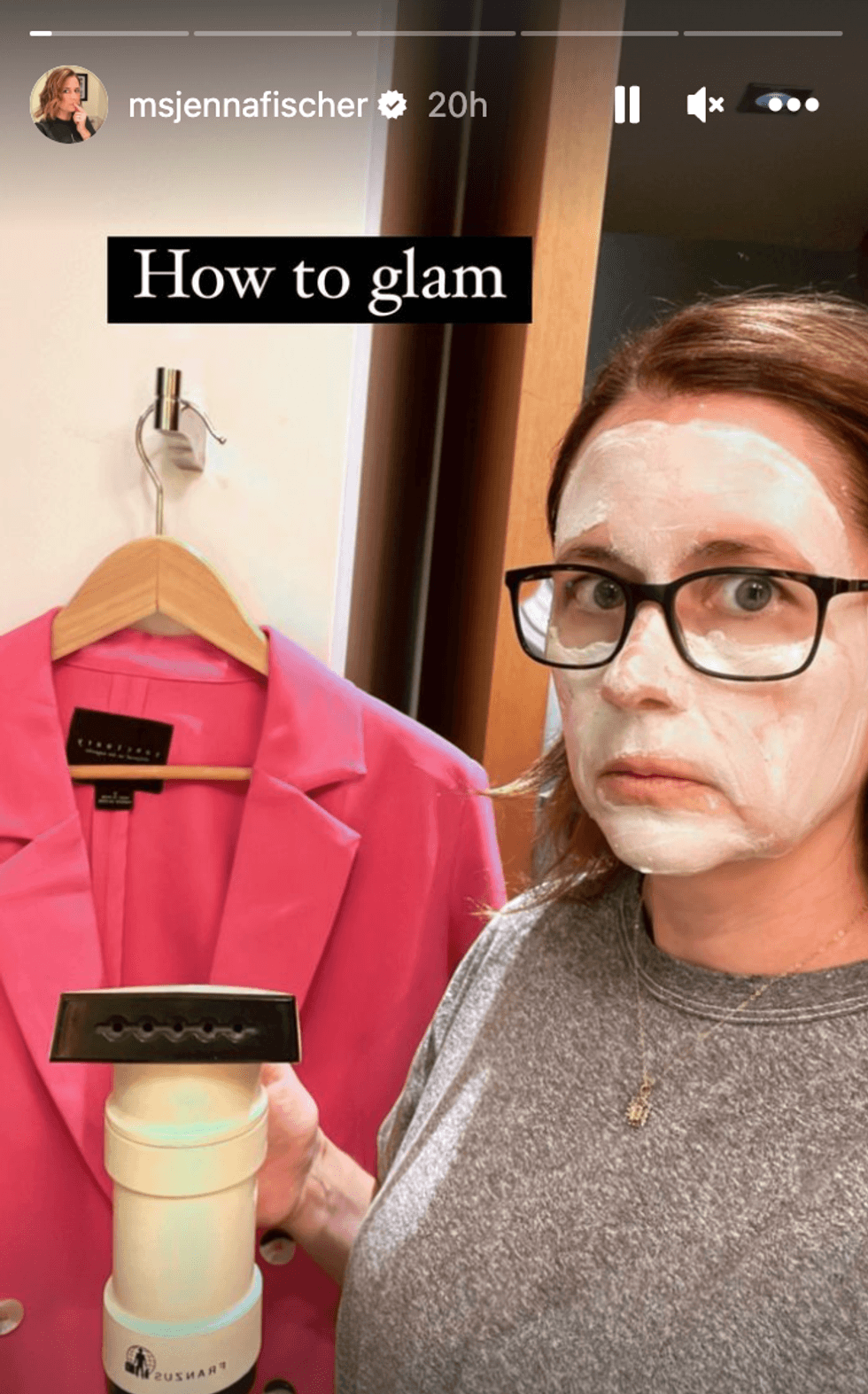 A photo of Jenna Fischer getting ready for Just For Laughs in Toronto.