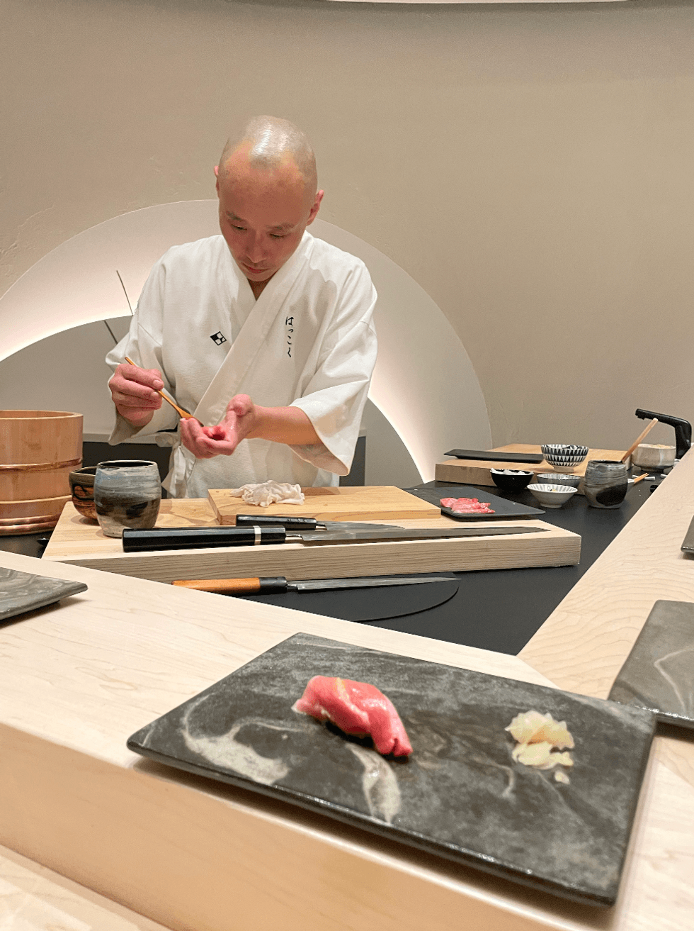 Chef making sushi.