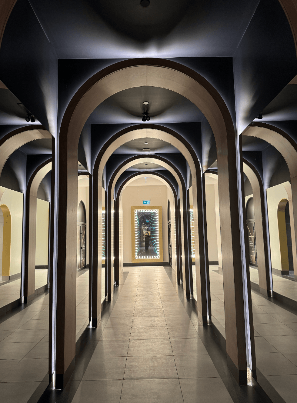 Walkway to the workout classes in Sweat and Tonic.