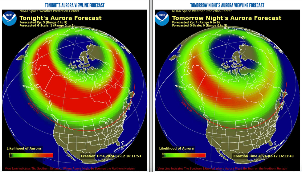 The NOAA's aurora visibility maps.