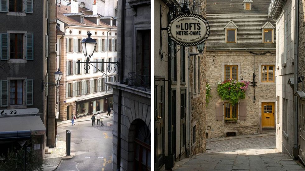 A street in Geneva, Switzerland. Right: A street in Quebec City.