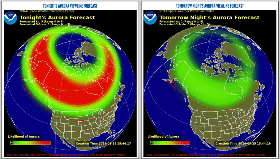 The NOAA's aurora visibility maps.