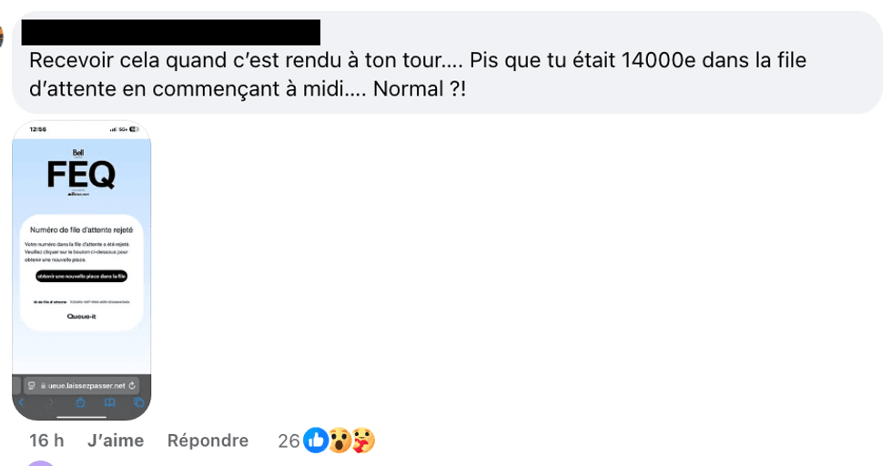 Capture d'\u00e9cran d'un commentaire sur la page Facebook du Festival d'\u00e9t\u00e9 de Qu\u00e9bec.