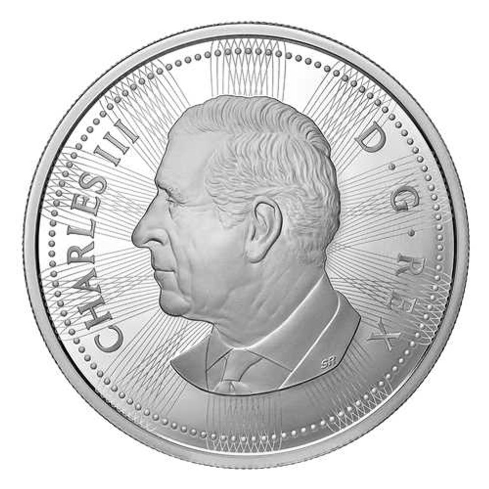 obverse side of Multilayered Bluenose Fine Silver Coin with king charles effigy