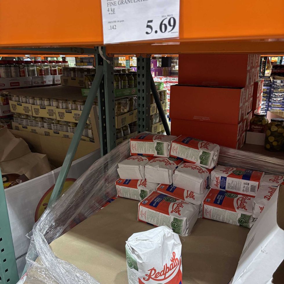 bags of Redpath granulated sugar at costco