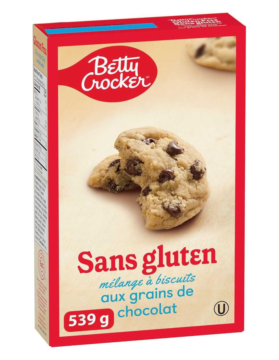 Bo\u00eete de m\u00e9lange \u00e0 biscuits sans gluten aux grains de chocolat Betty Crocker.