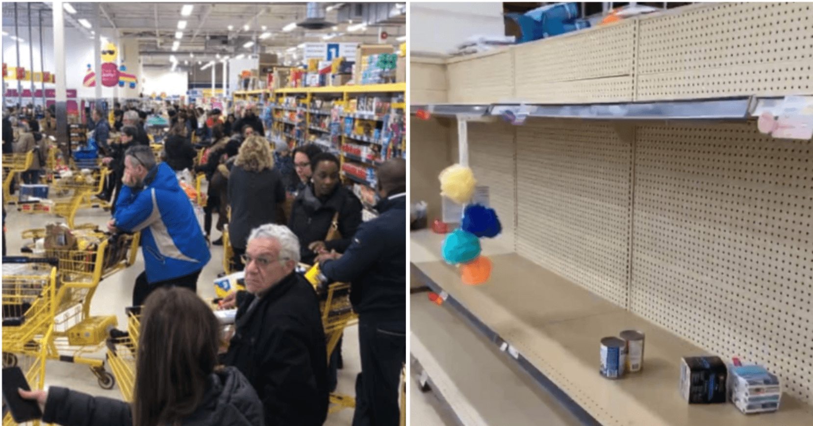 Les épiceries québécoises pleines à craquer et vidées (photos)