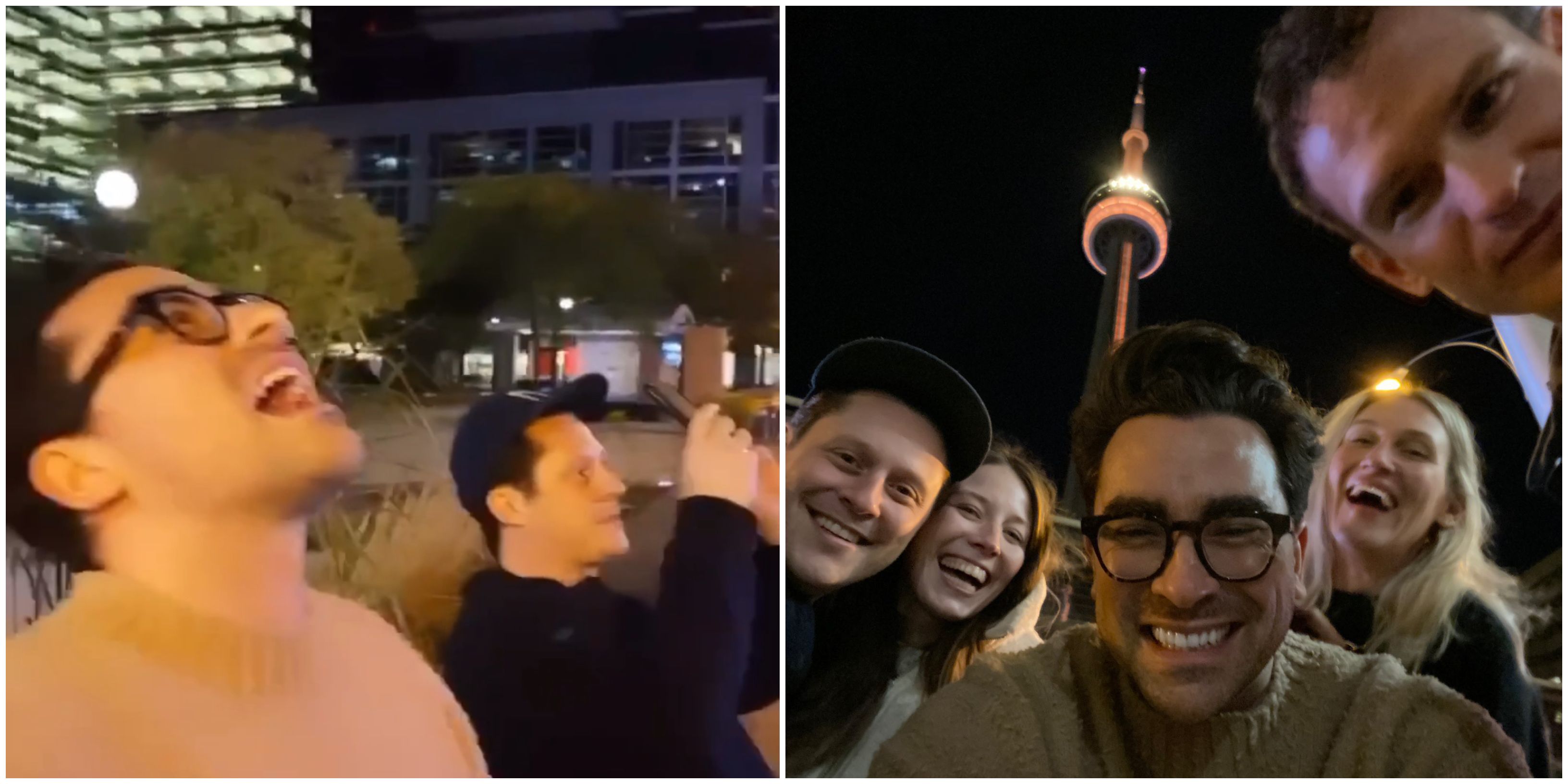 The 'Schitt's Creek' Cast Went To See The CN Tower Lit Up In Gold & They Were Starstruck