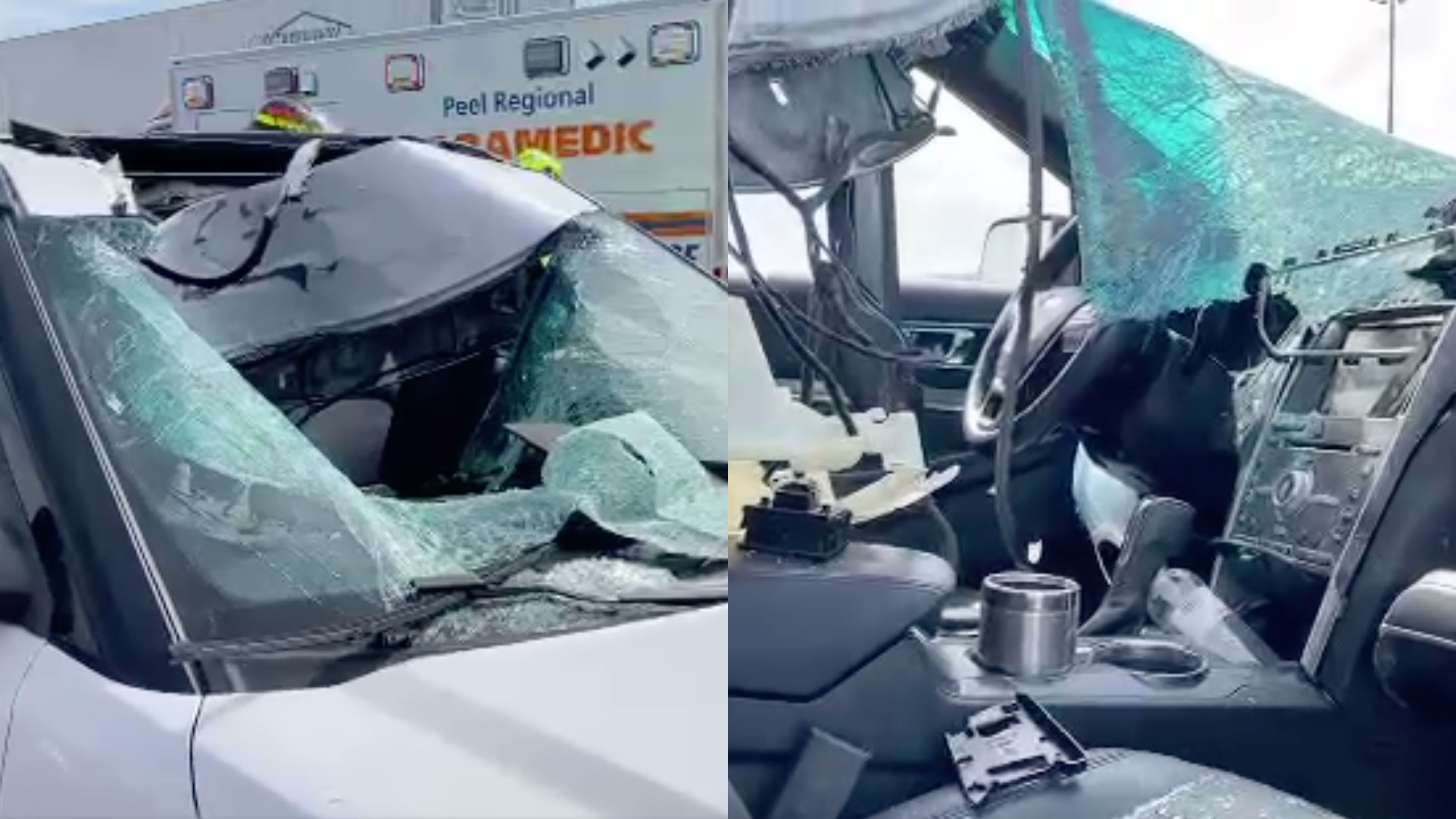 Ontario Driver Almost Killed After Flying Tire Destroys Her Car (VIDEO)