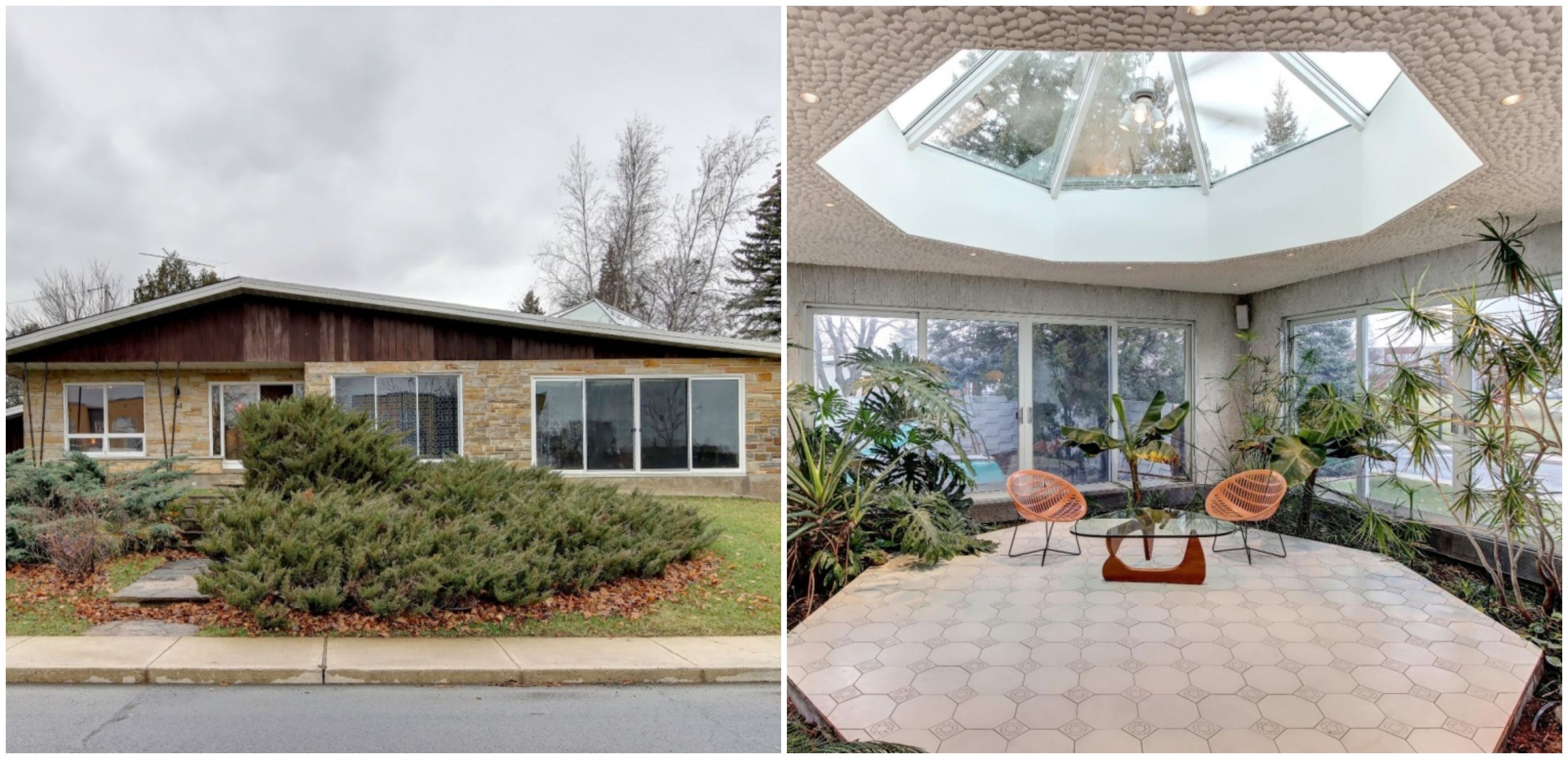 Maison mid-century à vendre près de Montréal avec une véritable petite oasis secrète