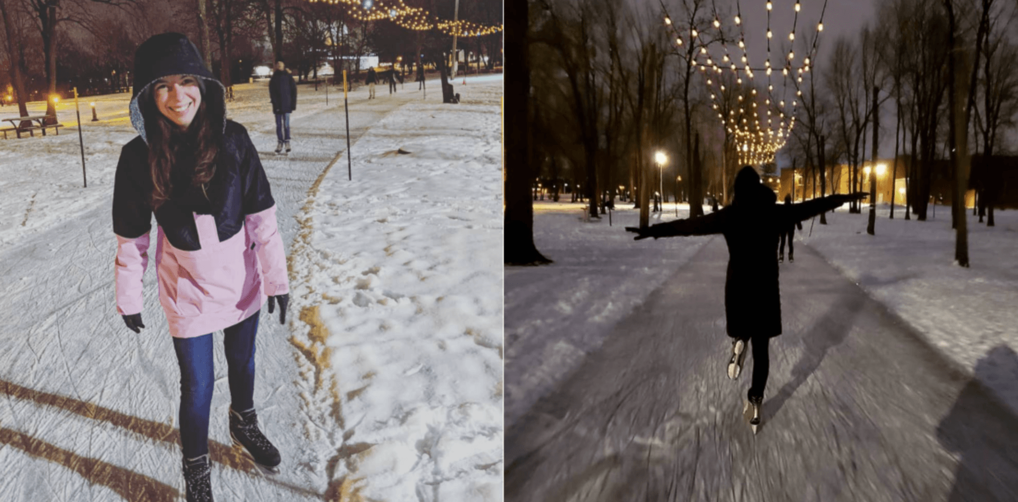 Le sentier glacé près de Montréal du Parc André-J.-Côté s'illumine en soirée 