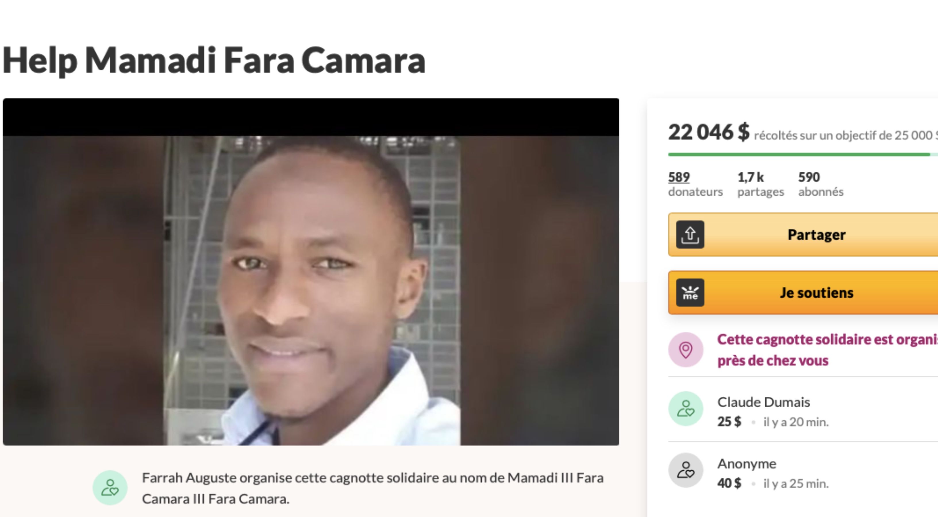 Affaire Mamadi Camara: Plus de 22 000 $ ont été amassés pour l'aider