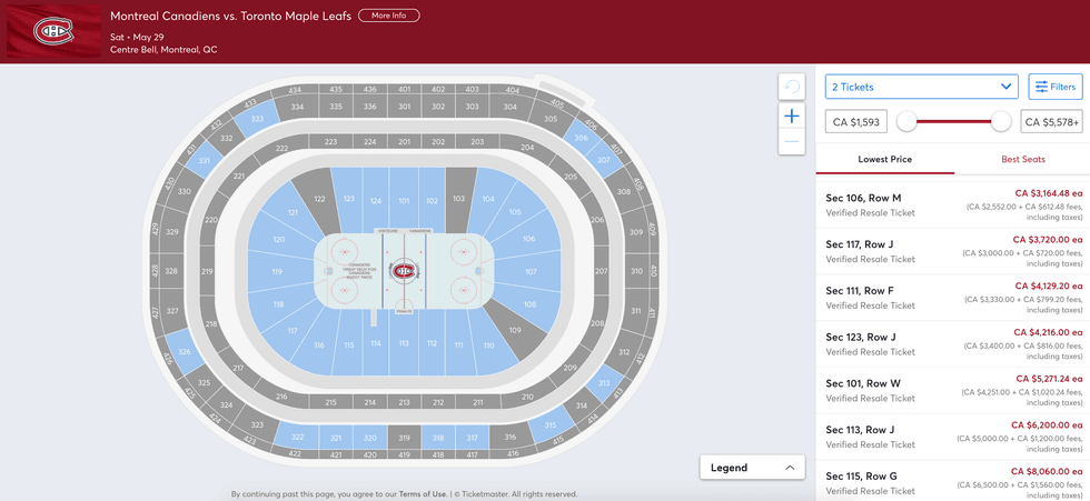 Photo of the Ticketmaster page