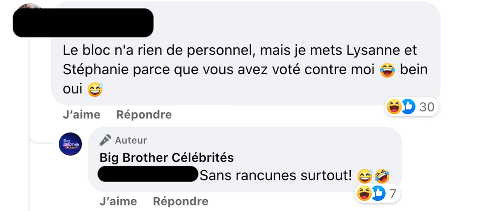 Commentaires sur Facebook.