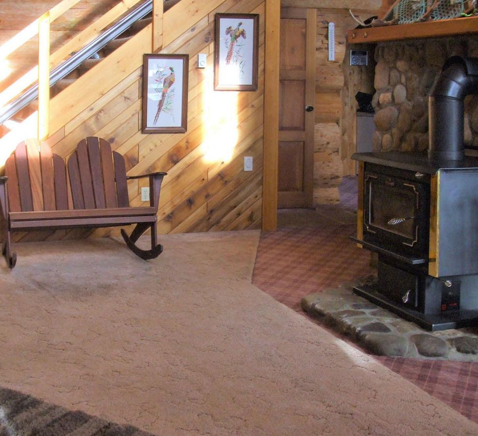 The living room of the log home.