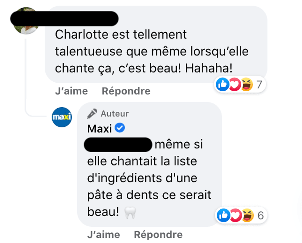 R\u00e9actions sur la page Facebook de Maxi.
