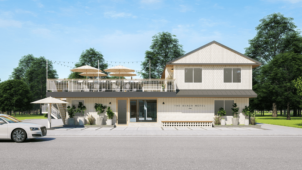 Rendering The Beach Motel exterior.