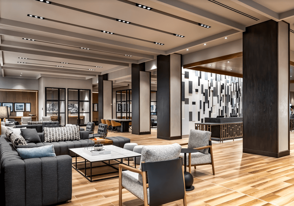 The lobby at the Sheraton Gateway Pearson Airport hotel.