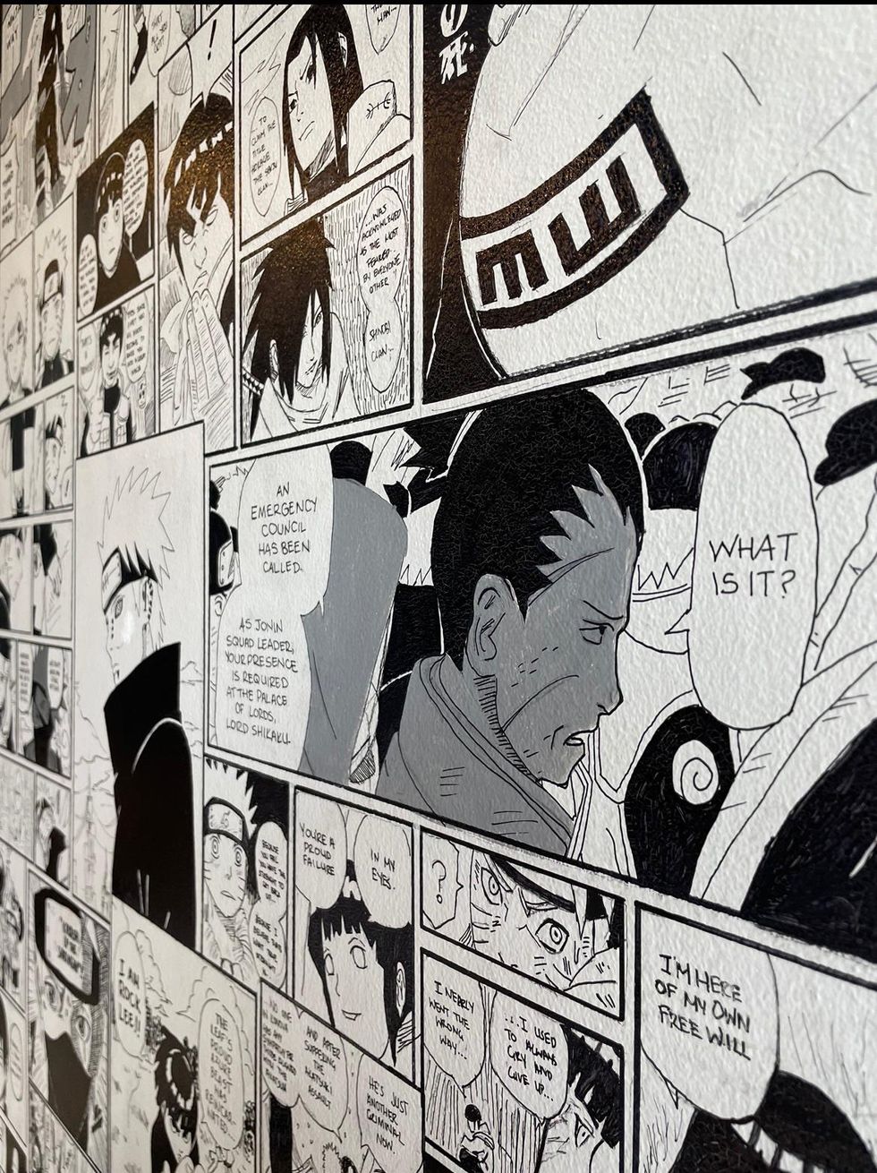 Close up of mural at Crave Wings.