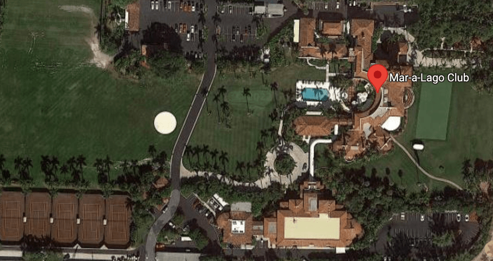 Mar-a-Lago Club in the far upper right of the photo is connected to the Mar-a-Lago home.