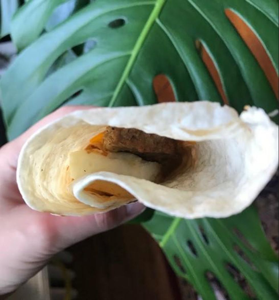 Inside the breakfast wrap.