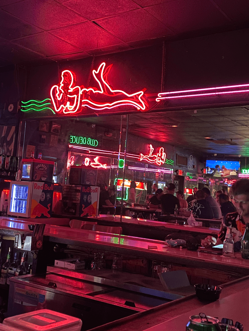 The neon lights added to the establishment for "Miami Vice" to film.