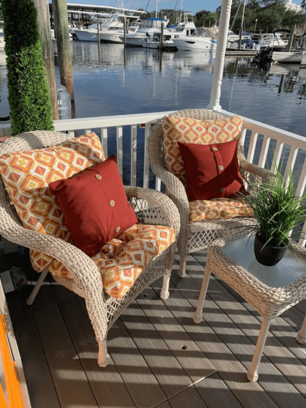 The porch deck of the houseboat.