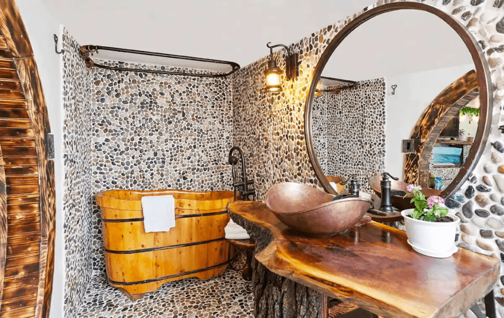 The bathroom.