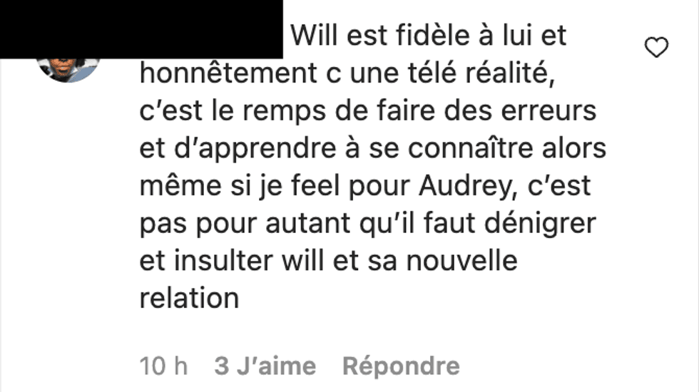 Commentaire Instagram.