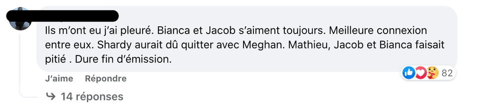 R\u00e9actions au d\u00e9part de Jacob de L'\u00eele de l'amour.