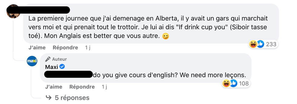 R\u00e9actions sur la page Facebook de Maxi.