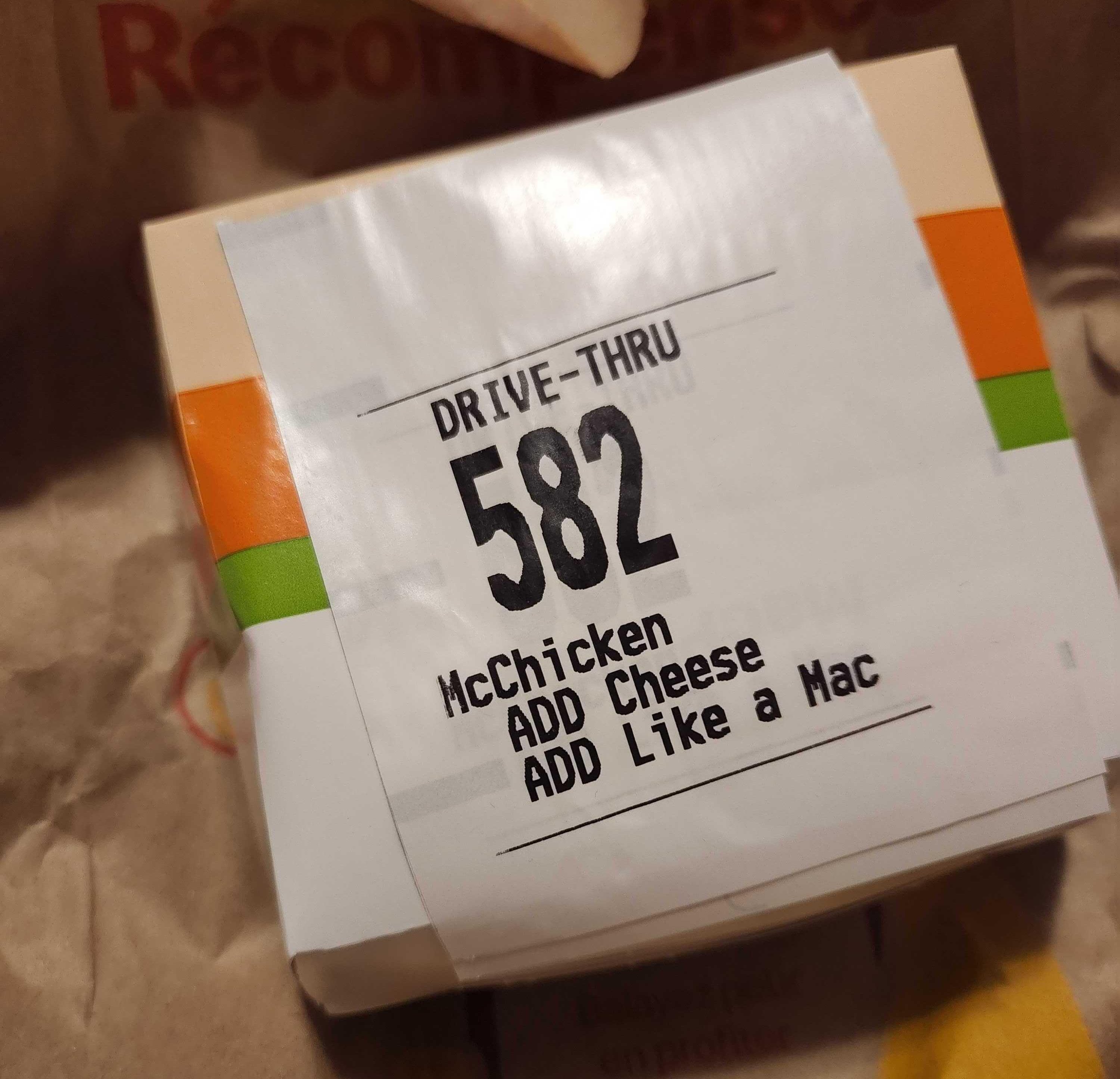 A McChicken box with added cheese and like a mac.