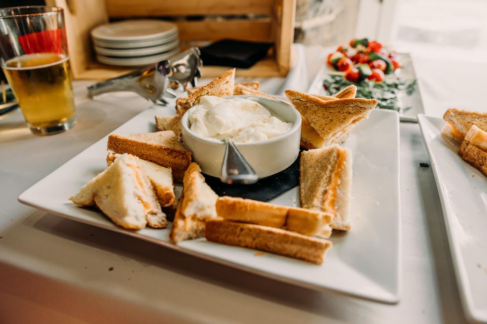 Mini grilled cheese appetizers at a wedding at Mill Street Brew Pub.