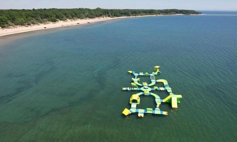 Giant inflatable waterpark on Lake Erie off of Nickel Beach.