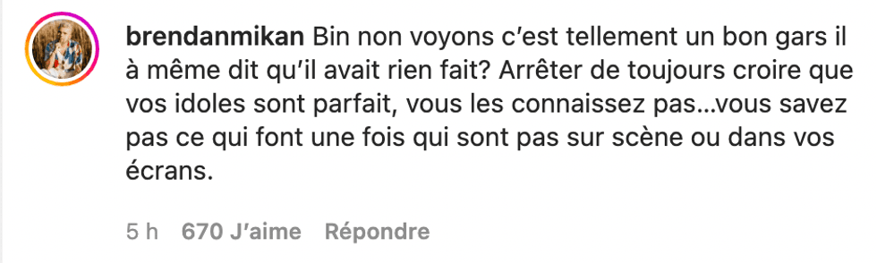 Commentaire Instagram.