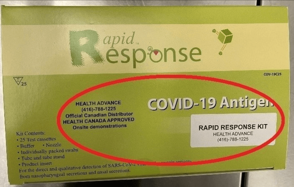 The packaging of the counterfeit COVID-19 rapid antigen tests.