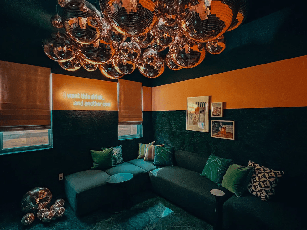The karaoke room in the Dallas Airbnb.