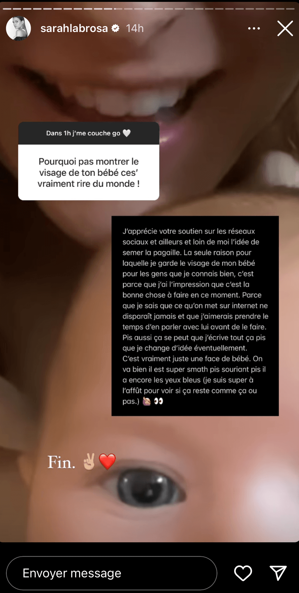 Sarah-Jeanne Labrosse parle de son b\u00e9b\u00e9.
