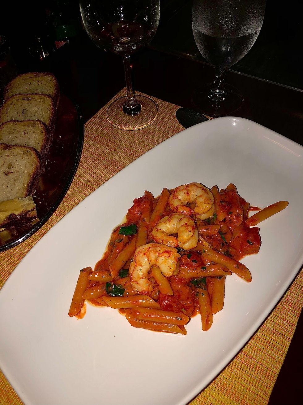 Penne pasta with spot prawns.