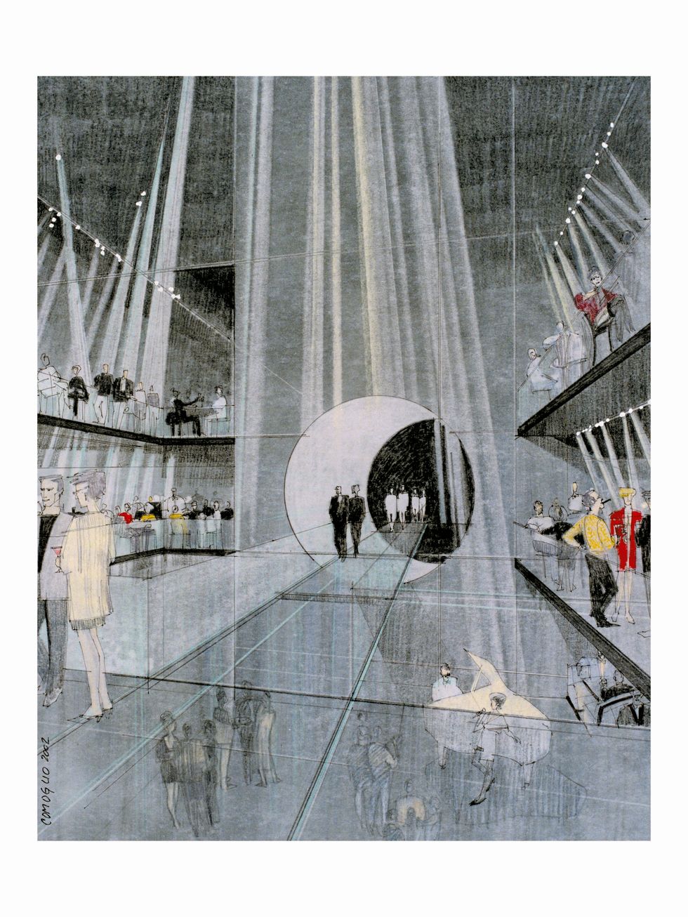 A sketch of a piano bar in Moon Resort.
