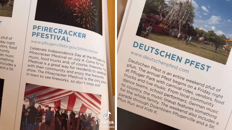 An advertisement for the Pfirecracker Pfestival. Right: An advertisement for the Deutschen Pfest.
