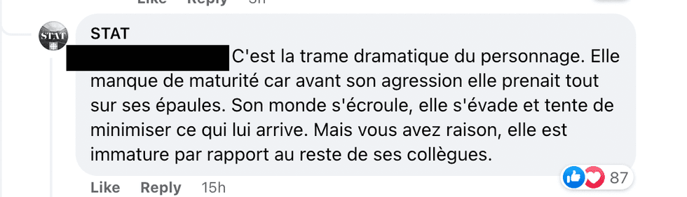 Commentaire sur Facebook.