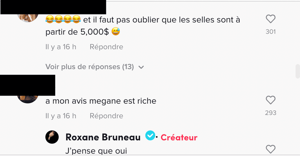 Commentaires sur TikTok.