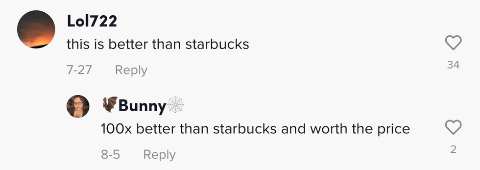 The Starbucks comment on one of Adrianna's TikTok videos.