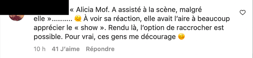 Commentaire sur Instagram.
