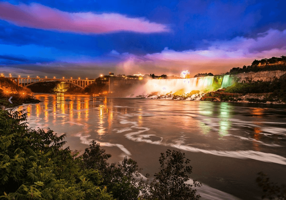 Illuminated falls in Niagara Falls.