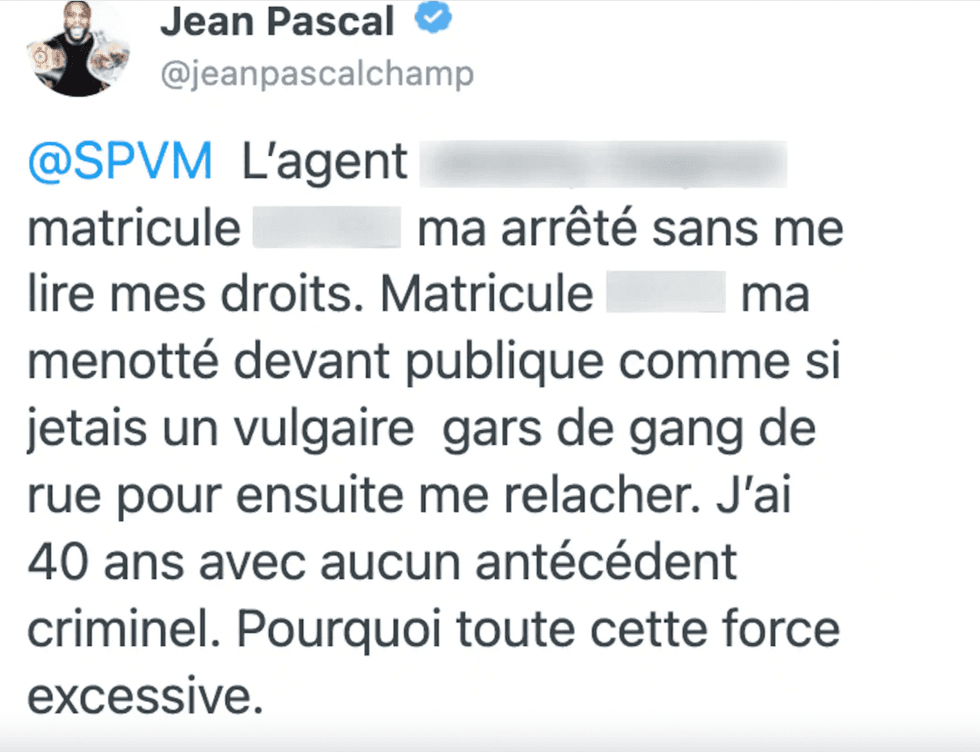Tweet de Jean Pascal.
