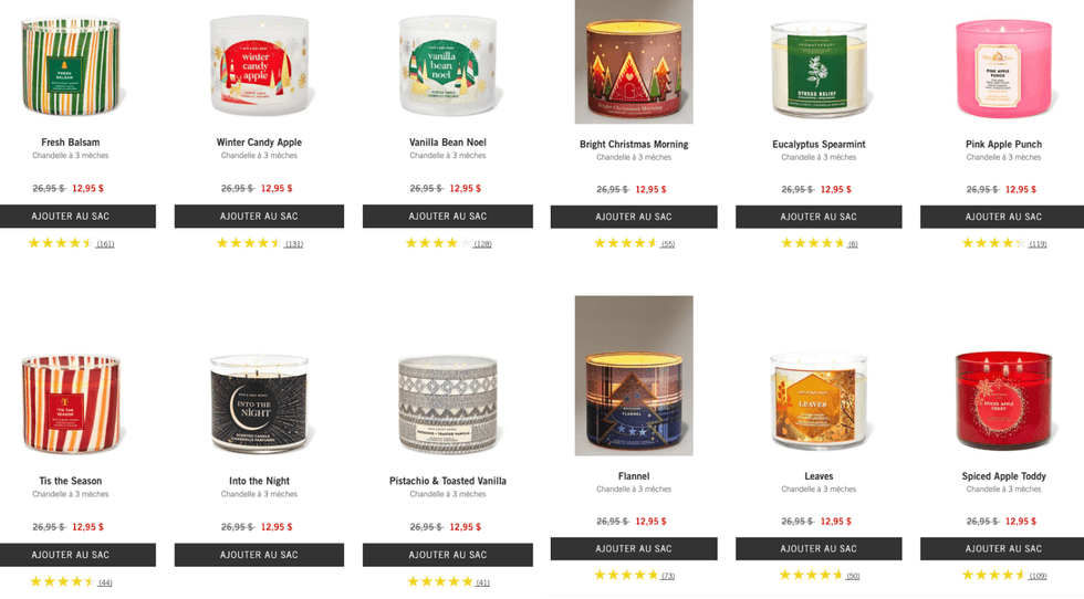 Chandelles 3 m\u00e8ches Bath & Body Works.