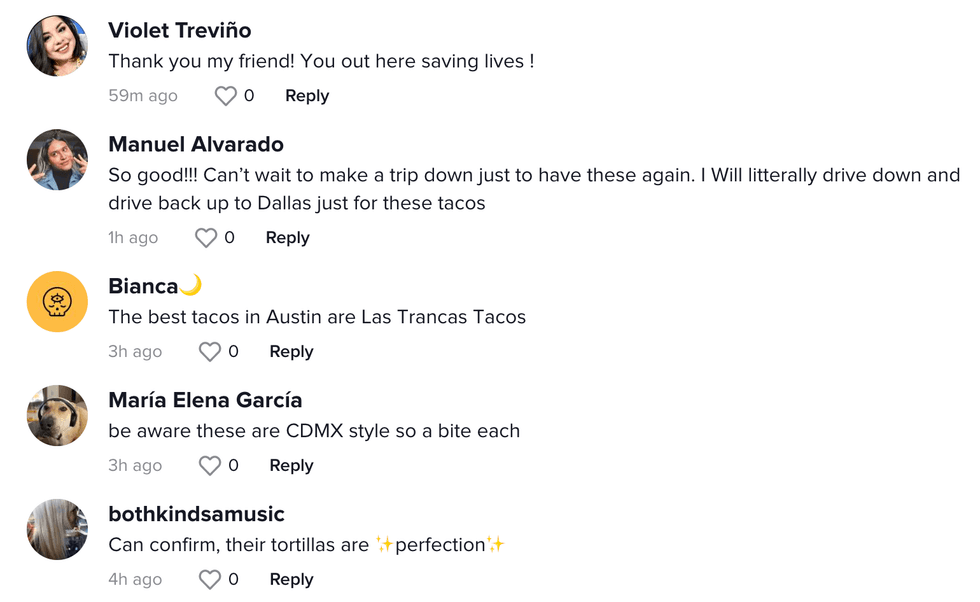 The comment section on Katia's TikTok.