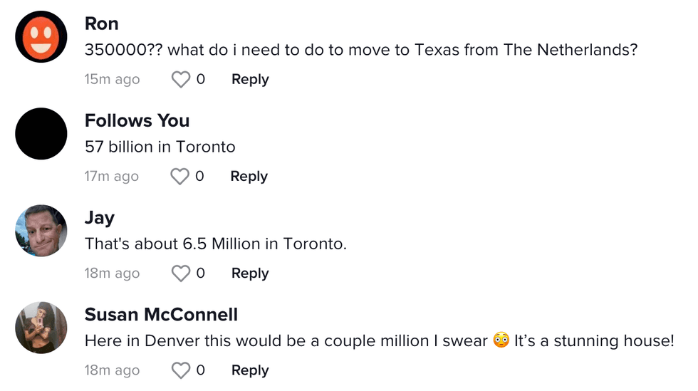 A part of the comment section on the viral TikTok.